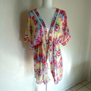 NWT Miken Swim Cover Up in Rainbow Spiral